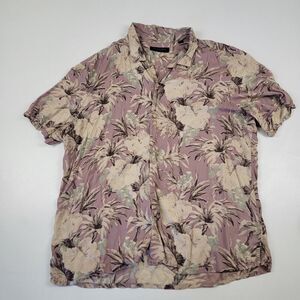 All Saints Layson Pink Floral Hawaiian Short Sleeve Button Up Shirt Men's 2XL